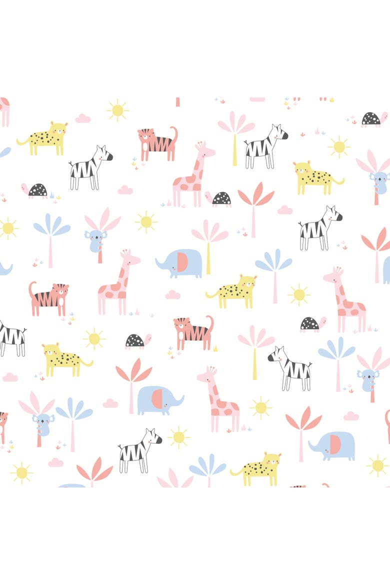 Snuggle Jungle Pastel Safari Cotton Jersey Baby Fitted Crib Sheet, Alternate, color, White Multi