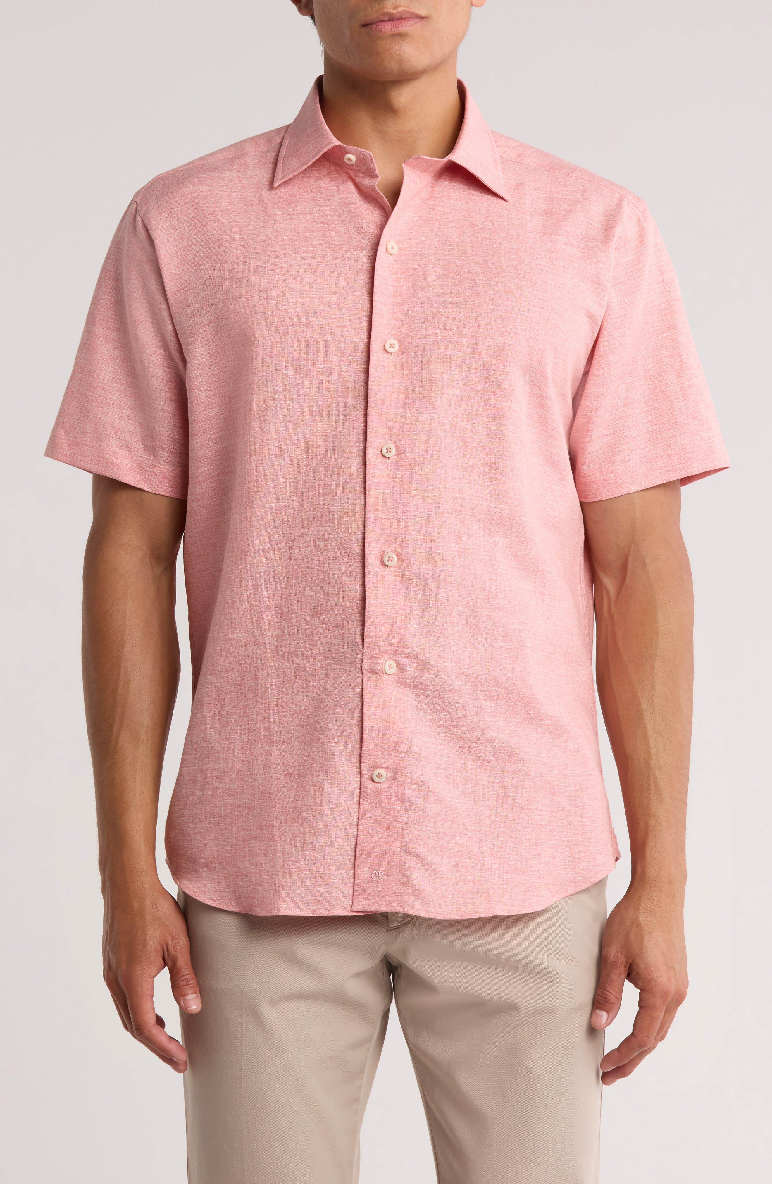 David Donahue Short Sleeve Linen &amp; Cotton Sport Shirt