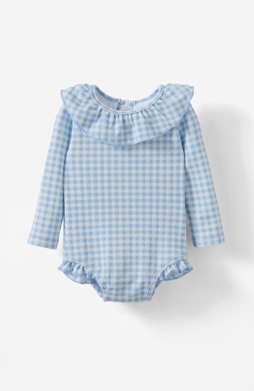 Cotton On Kids Bonnie Long Sleeve Ruffle One Piece In Dawn Blue Mini Gingham