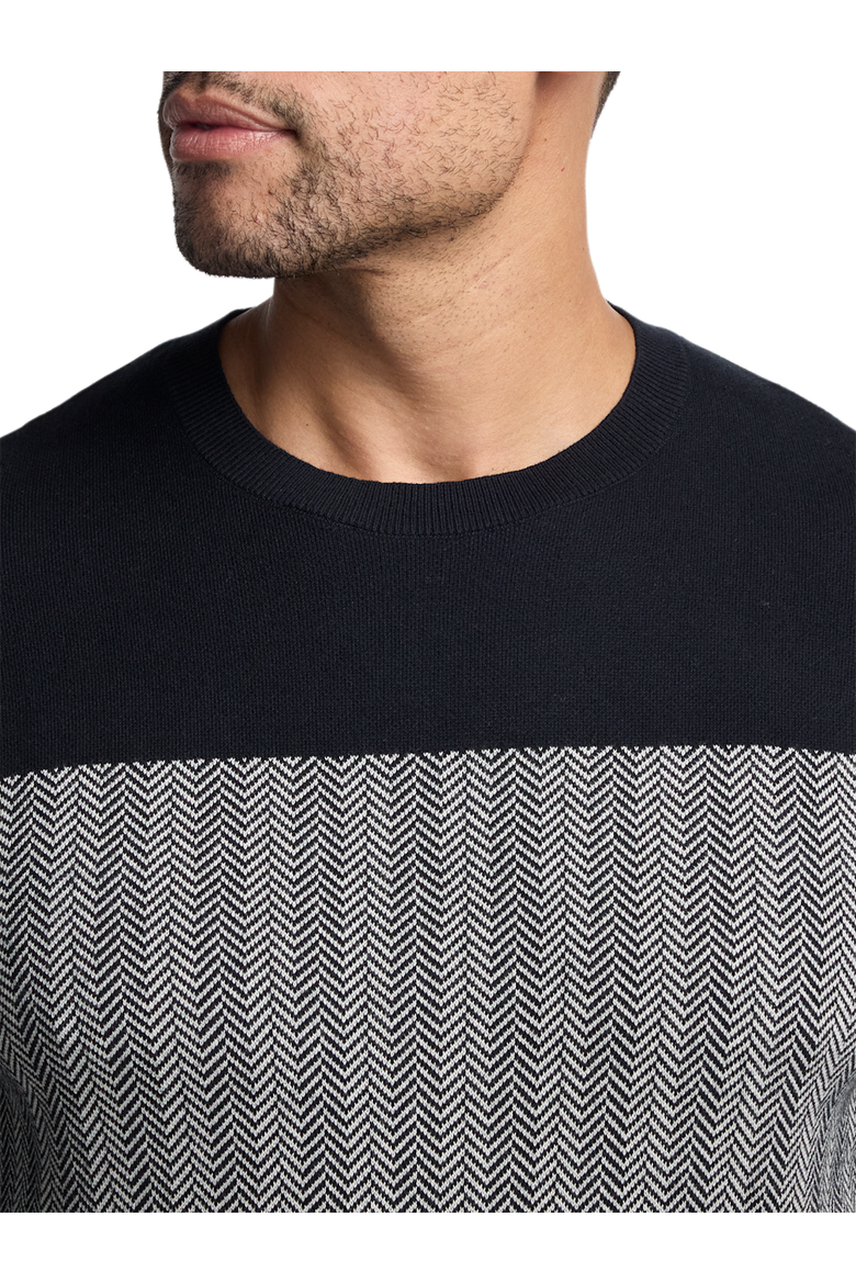 Cotton Crewneck Sweater, Alternate, color, Black/Ivory