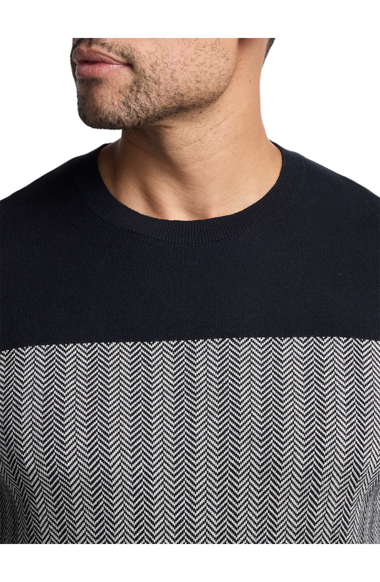 Paul Fredrick Cotton Crewneck Sweater, Alternate, color, Black/Ivory
