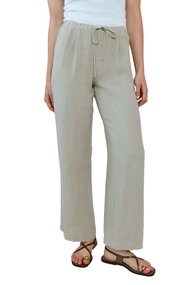 Wide Leg Linen Pants, Main, color, GREEN TEA