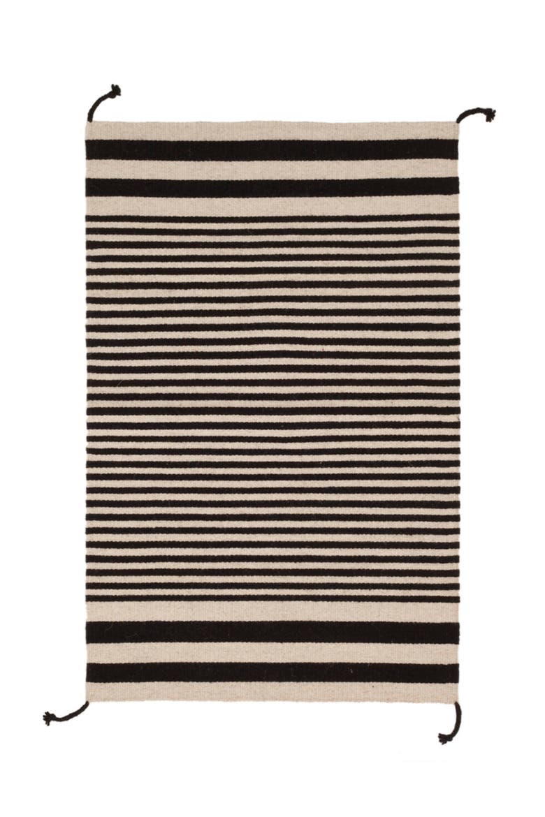 Zapotec Classic Striped Handwoven Flatweave Wool Rug, Main, color, Black