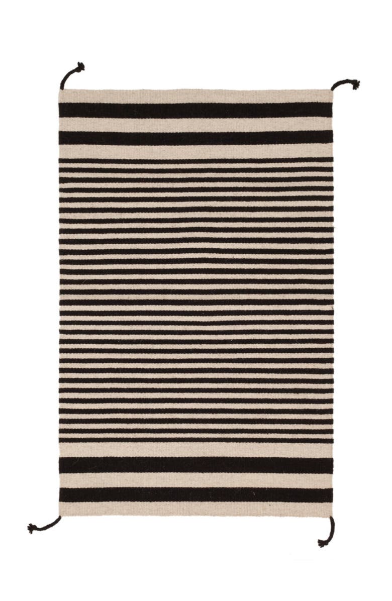 Archive New York Zapotec Classic Striped Handwoven Flatweave Wool Rug, Main, color, Black