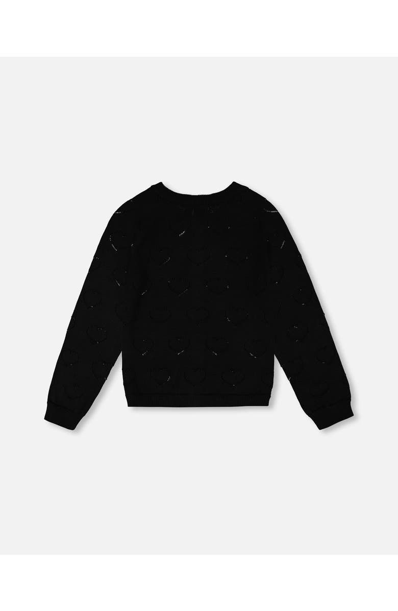 Deux par Deux Pointelle Knit Long Sleeve Cardigan, Alternate, color, Black