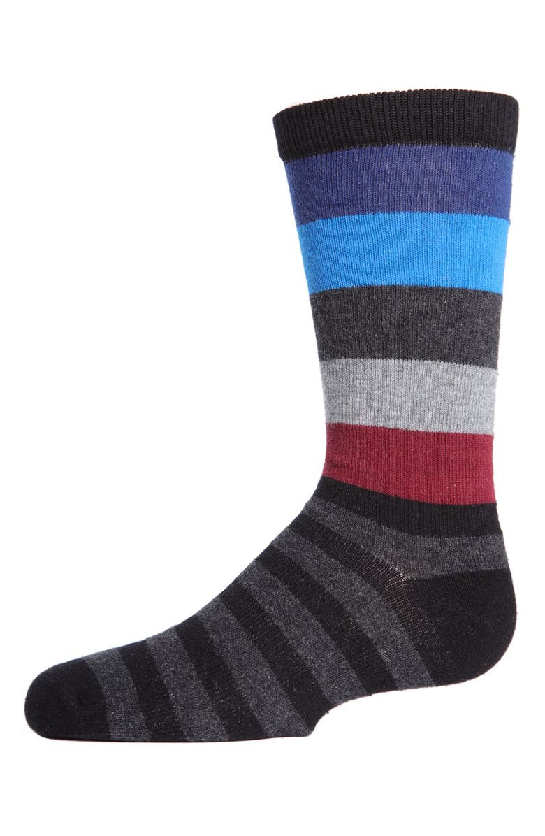 MeMoi Bold Stripes Fine-Gauge Crew Sock, Main, color, Black