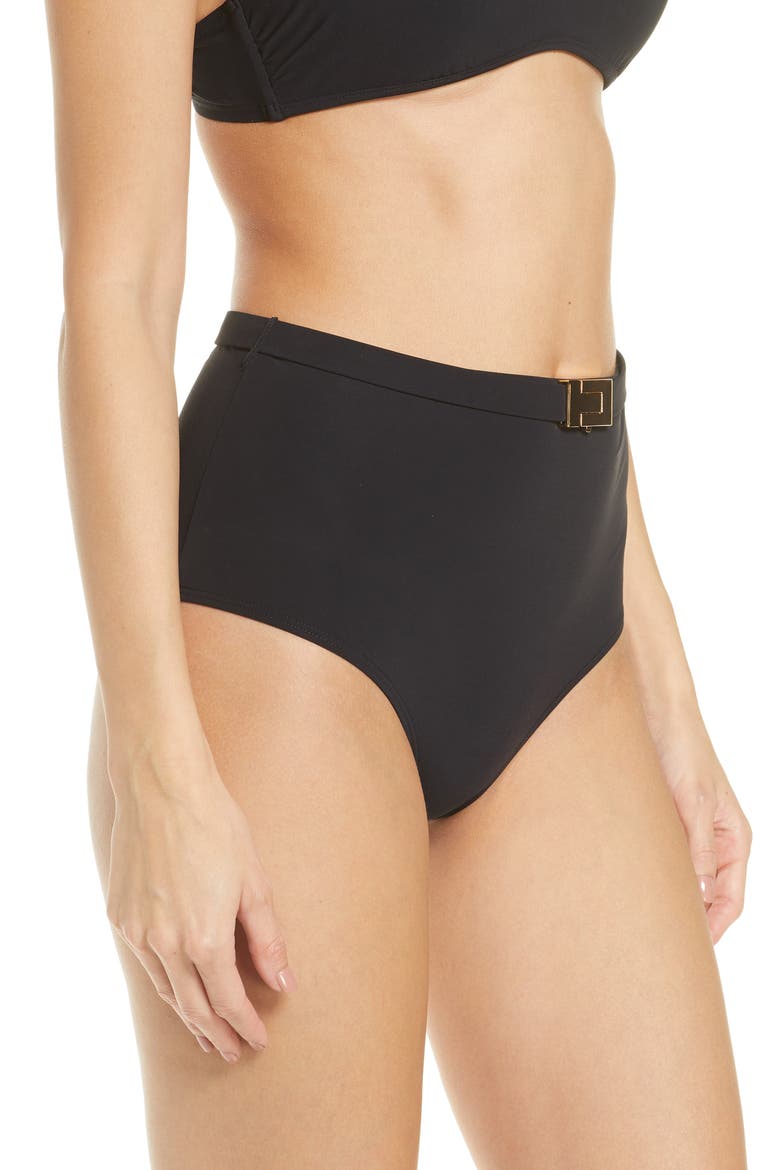 High Waist Bikini Bottoms, Alternate, color, BLACK