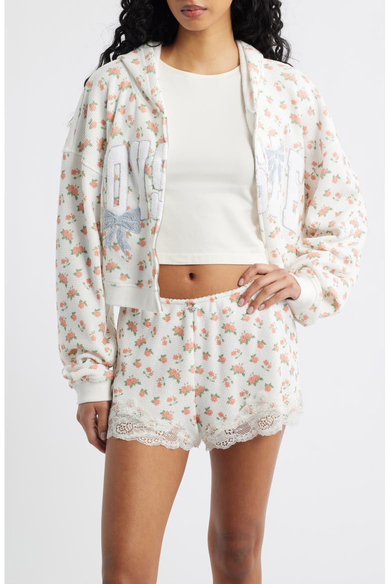 Alex Sunshine & Bows Crop Zop Hoodie, Main, color, FLOWER PRINT