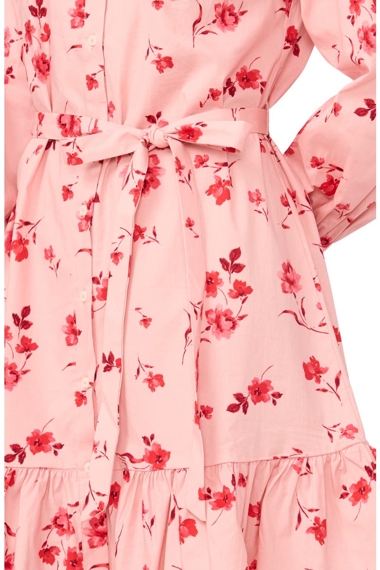 Ruffle Floral Print Tie Waist Shirtdress, Alternate, color, CORAL BLOOM