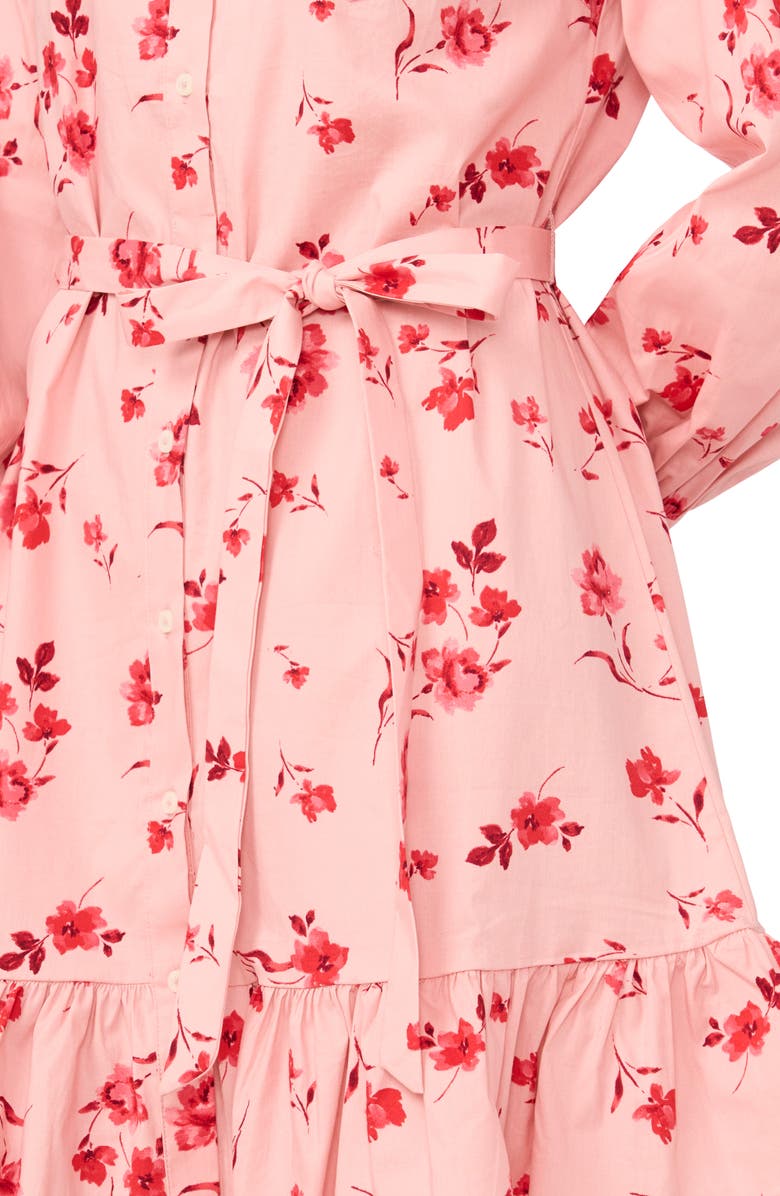 CeCe Ruffle Floral Print Tie Waist Shirtdress, Alternate, color, Coral Bloom