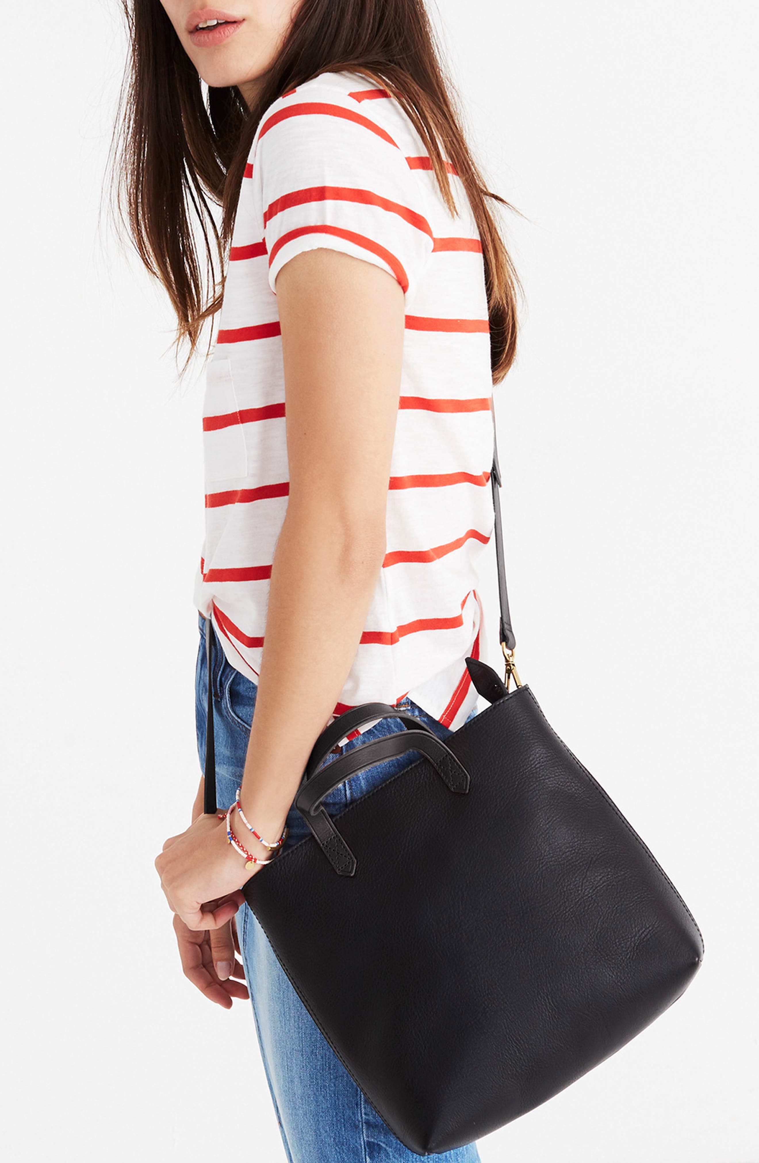 Small Transport Leather Crossbody Tote, Alternate, color, TRUE BLACK
