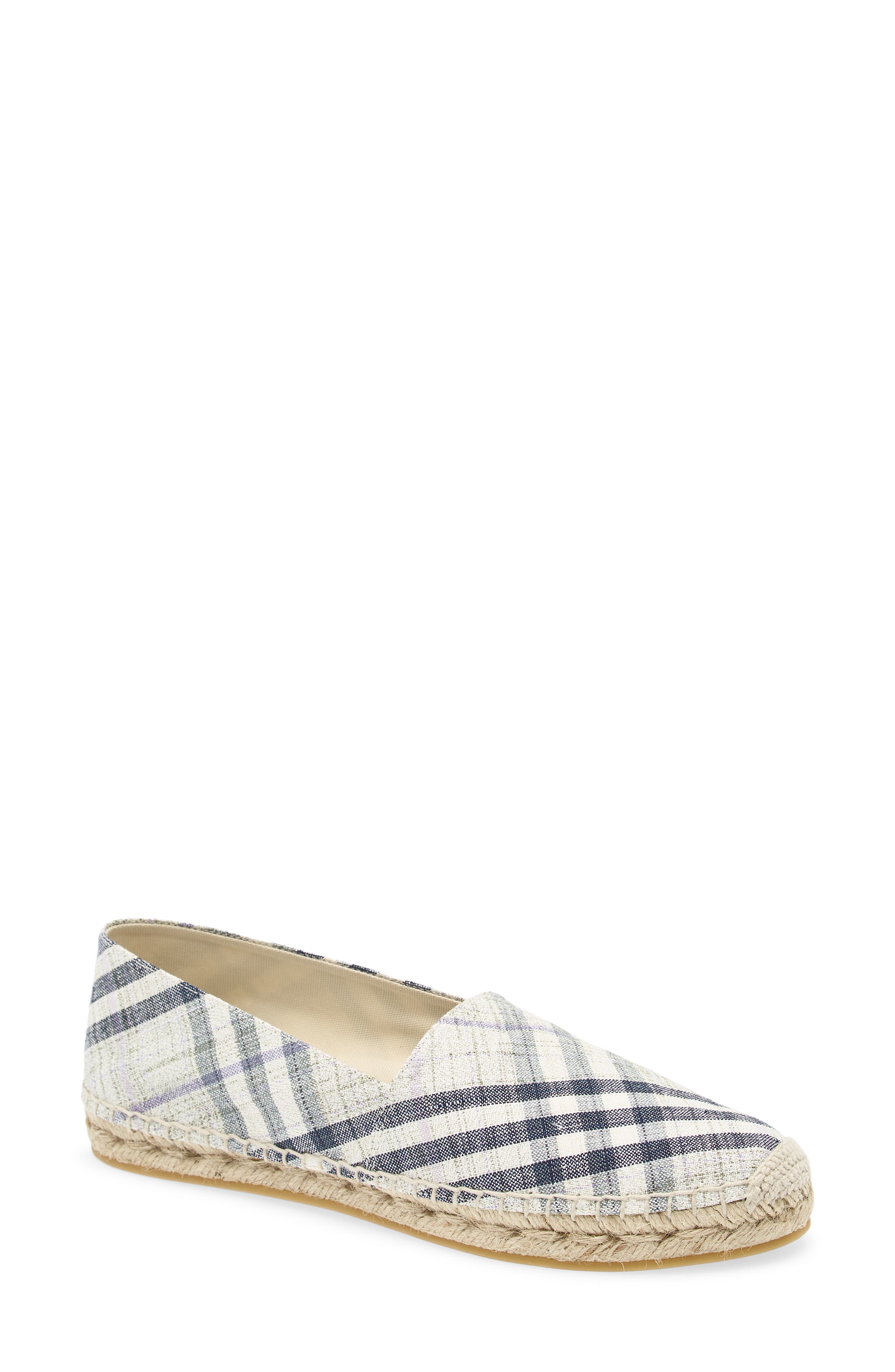 Burberry Mews Check Espadrille Flat, Main, color, Green