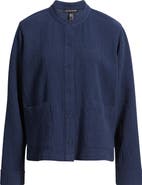 Eileen Fisher Mandarin Textured Stretch Organic Cotton Shirt Jacket