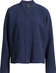 Eileen Fisher Mandarin Textured Stretch Organic Cotton Shirt Jacket