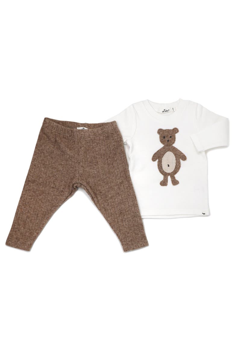 oh baby! Ragdoll Bear Long Sleeve Cream Tee Mixed Two Piece Set, Alternate, color, Mushroom Heather