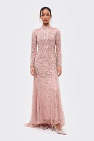 MARYISA Modest Embellished Sequins Trail Gown