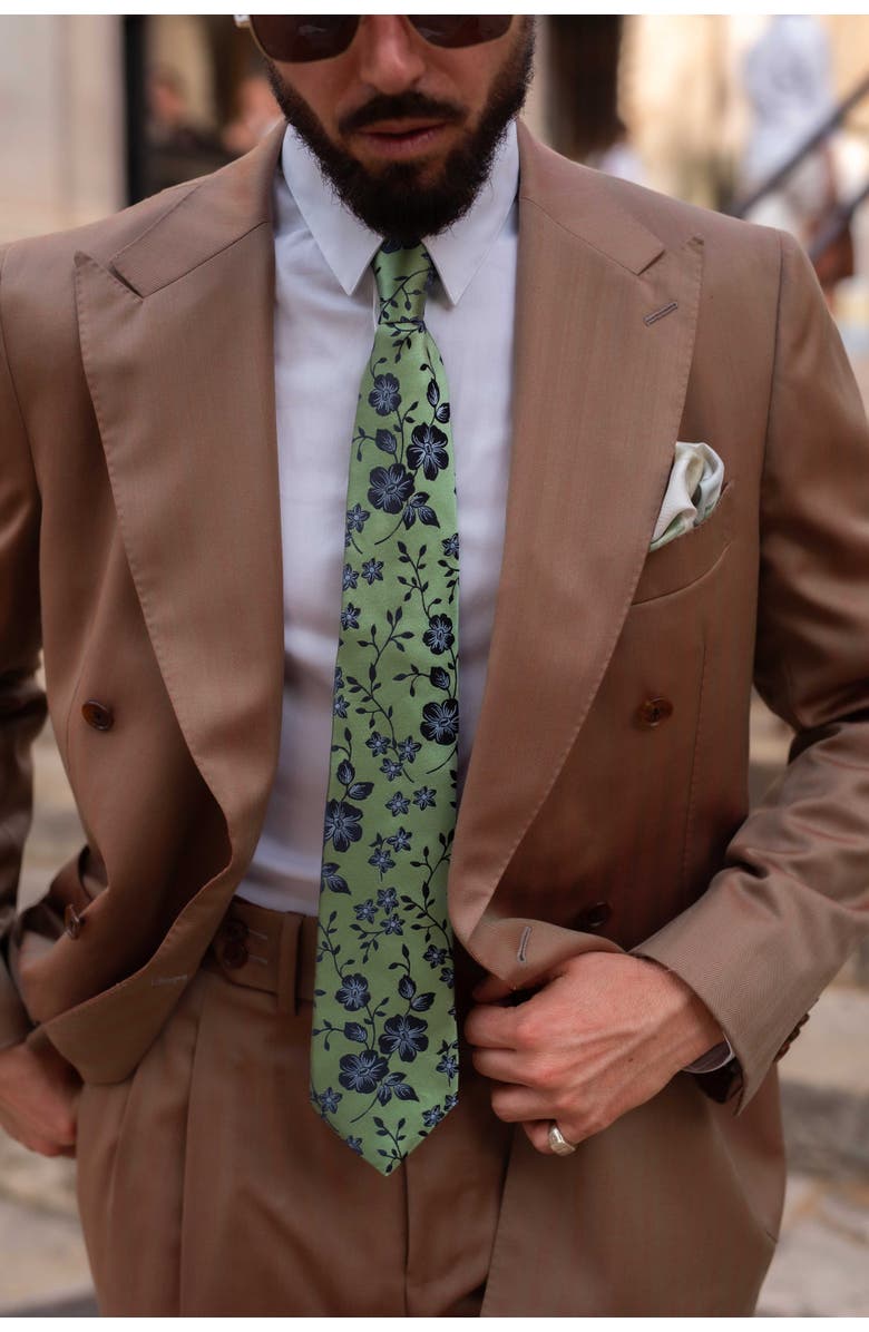 Elizabetta Silvio - Extra Long Silk Jacquard Tie for Men, Main, color, Green