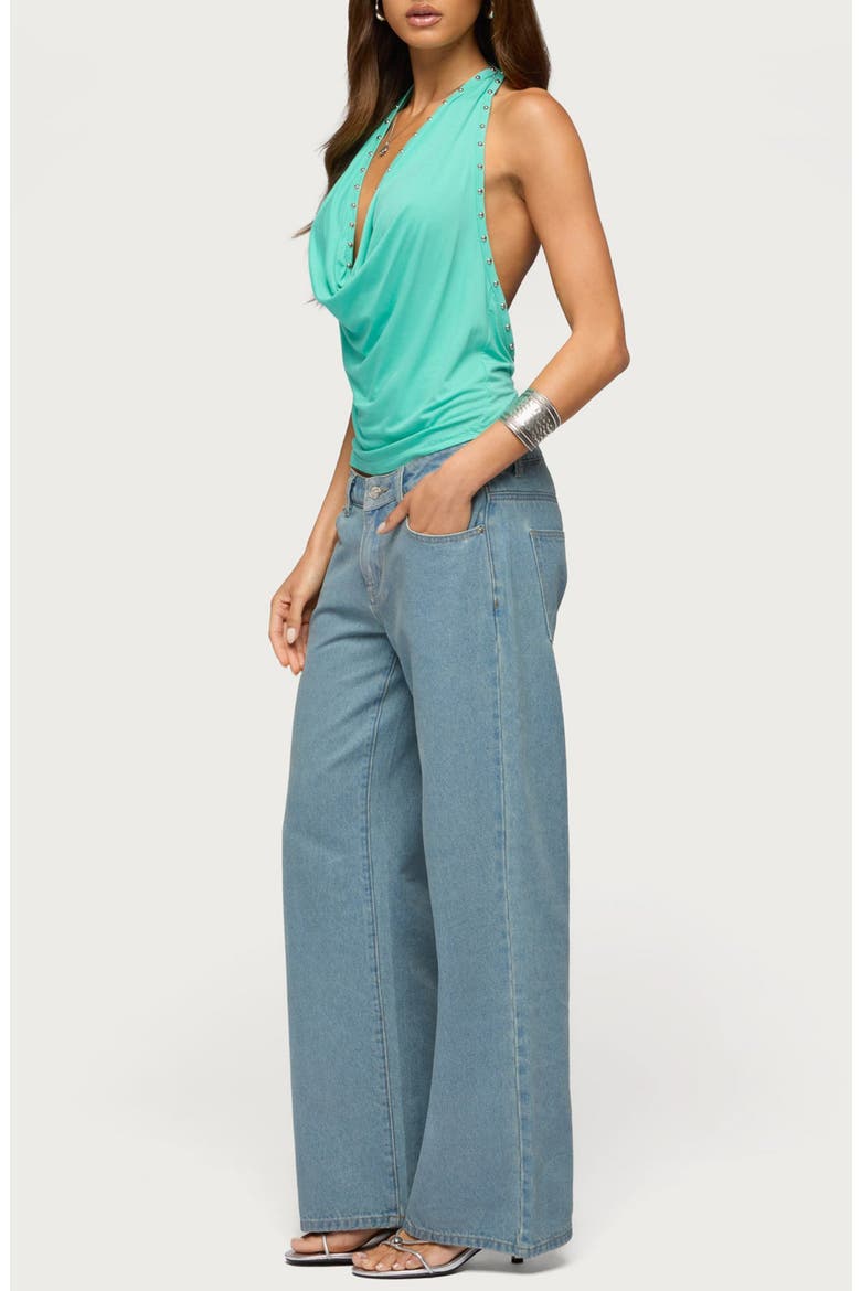 Sephie Draped Cowl Studded Halter Top, Alternate, color, TURQUOISE
