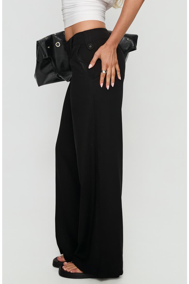 Pedra Low Rise Cotton & Linen Wide Leg Pants, Alternate, color, BLACK