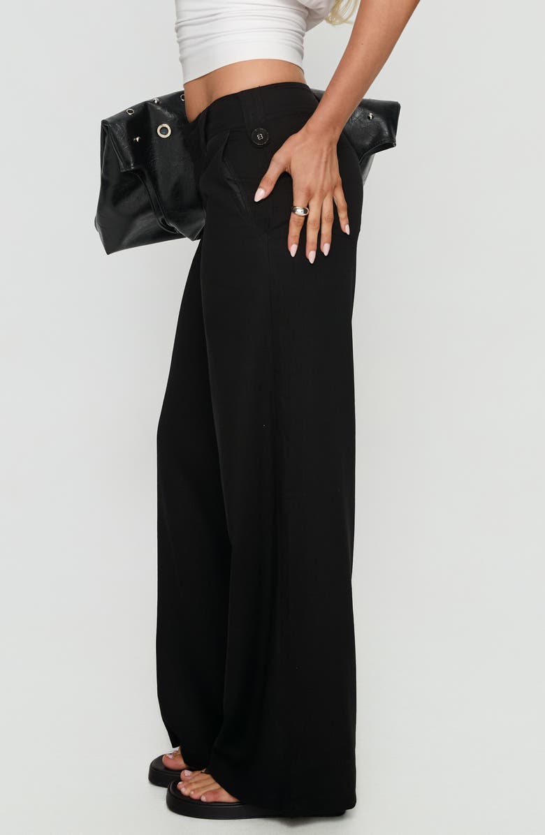 Princess Polly Pedra Low Rise Cotton & Linen Wide Leg Pants, Alternate, color, Black