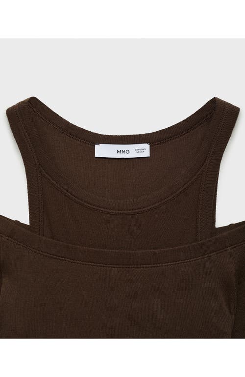 Mango Layered Cold Shoulder Sweater In Brown