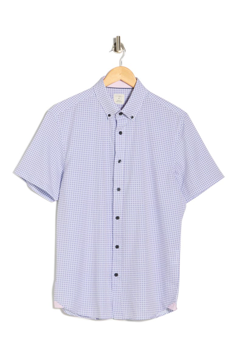 Slim Fit Geometric Print Short Sleeve Button-Down Shirt, Alternate, color, PINK