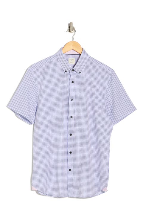 Slim Fit Geometric Print Short Sleeve Button-Down Shirt