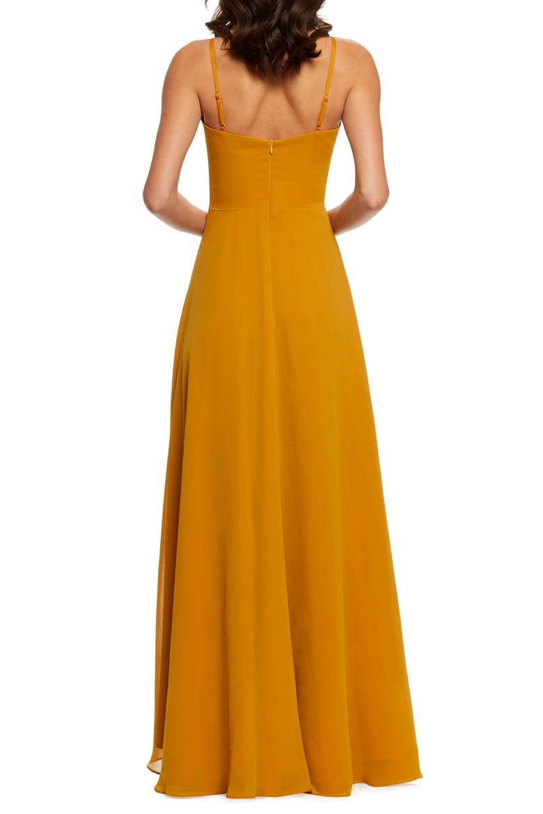 Cambria Tie Bodice Evening Dress, Alternate, color, HONEY