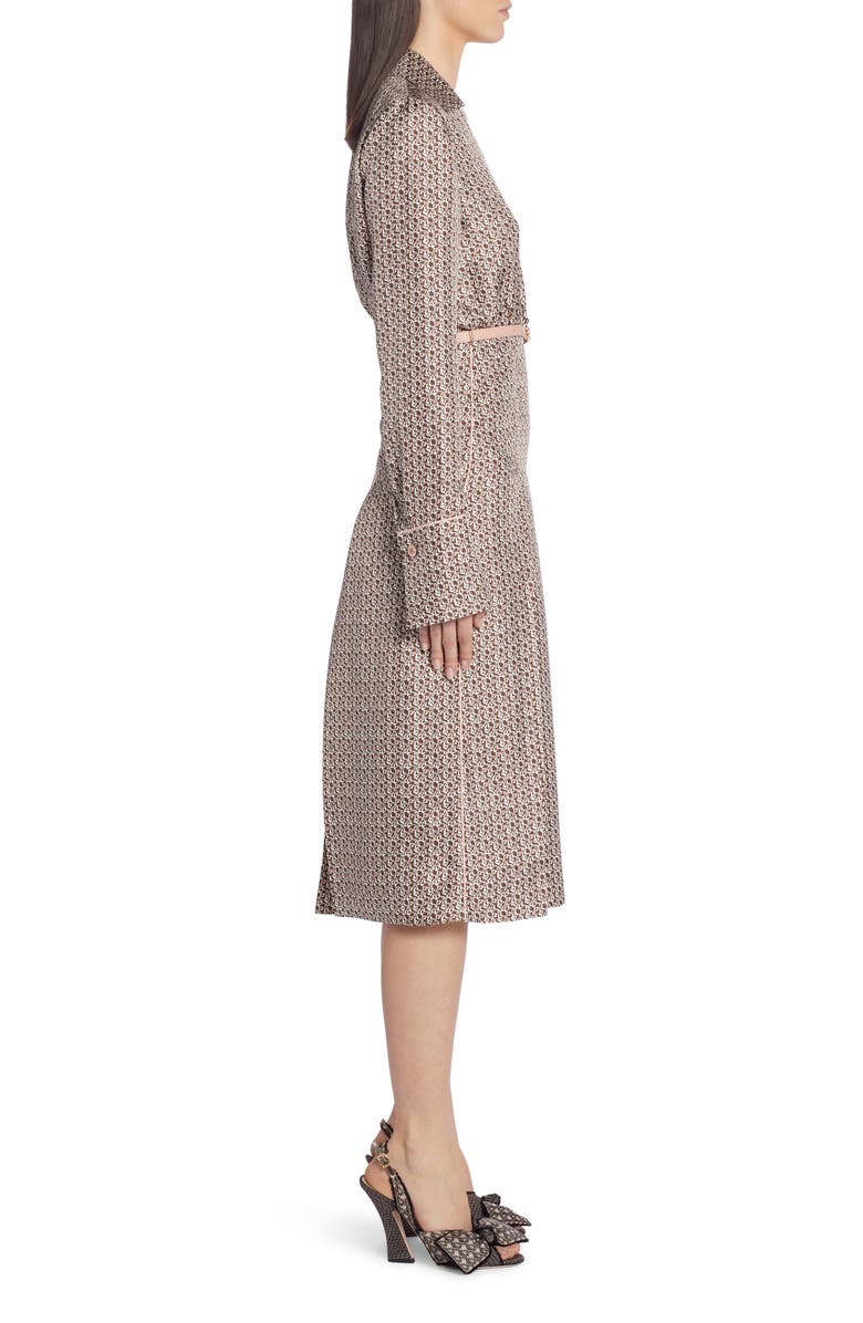 Fendi Floating Petal Long Sleeve Silk Twill Midi Dress, Alternate, color,