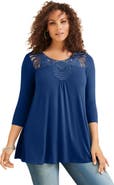 Roaman's Plus Size Crochet Embellished Swing Ultra Femme Tee