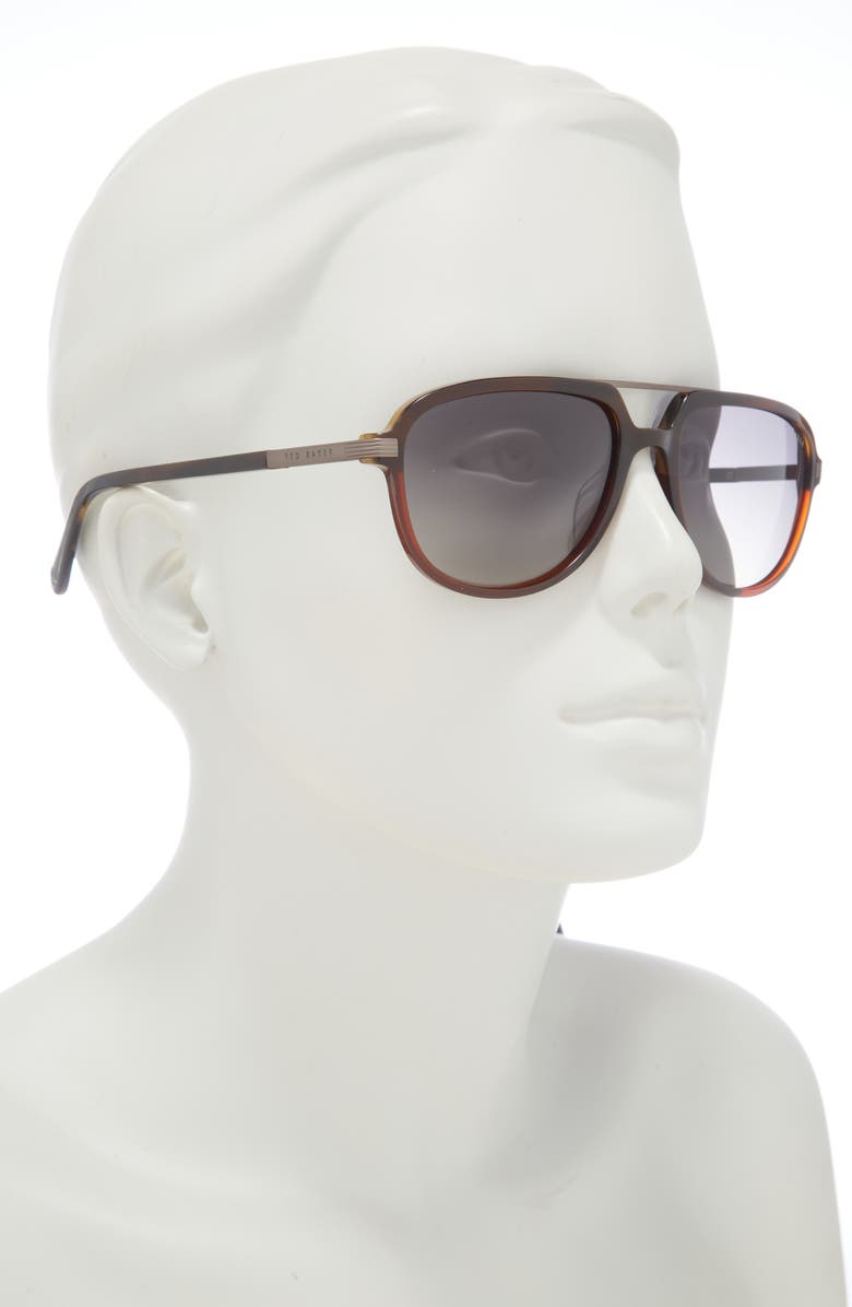 Ted Baker London 59mm Full Rim Polarized Aviator Sunglasses, Alternate, color, Amber Tortoise