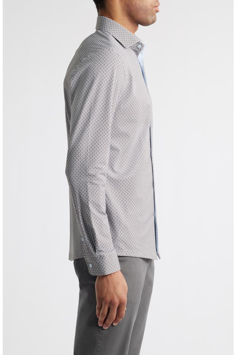 Trim Fit Techno Stretch Diamond Geo Print Performance Button-Up Shirt, Alternate, color, TAUPE