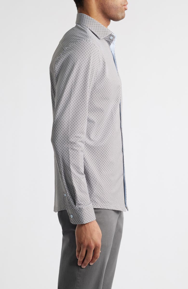 Stone Rose Trim Fit Techno Stretch Diamond Geo Print Performance Button-Up Shirt, Alternate, color,