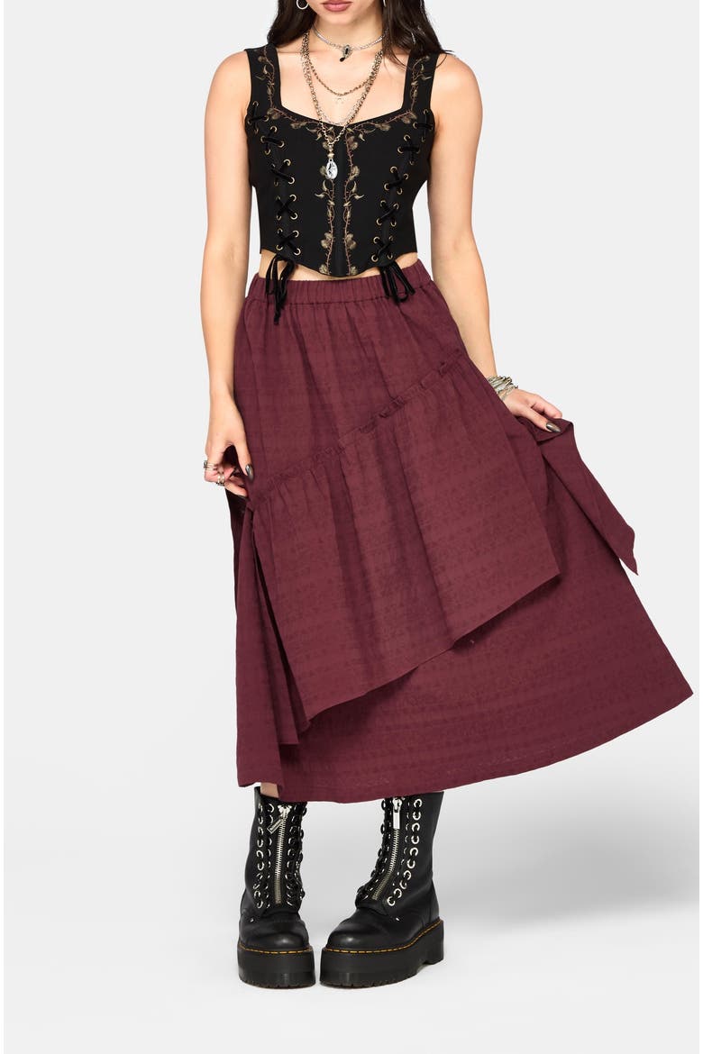 Lysandra Ruffle Midi Skirt, Alternate, color, Burgundy