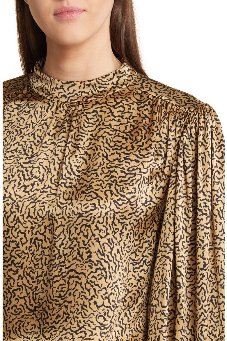 Abstract Print Balloon Sleeve Silk Top, Alternate, color, BEIGE MULTI