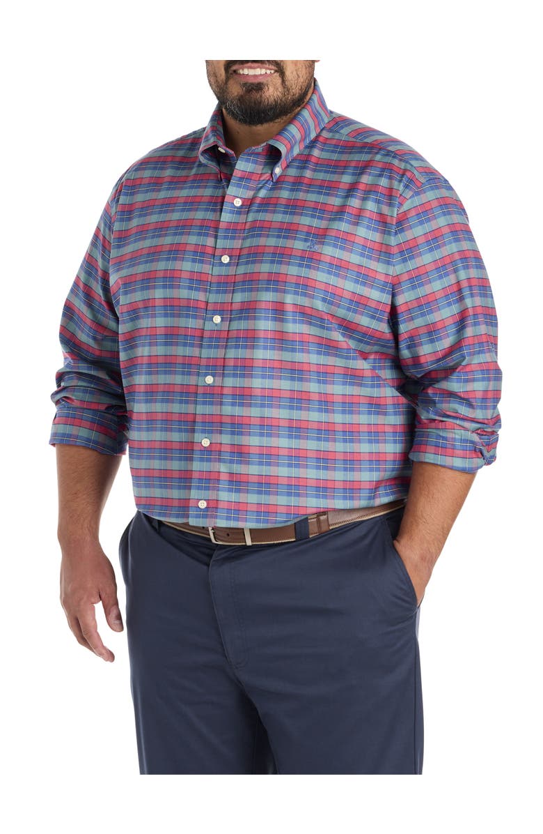 Brooks Brothers Big & Tall Non-Iron Oxford Plaid Sport Shirt, Main, color, Artic Red Green
