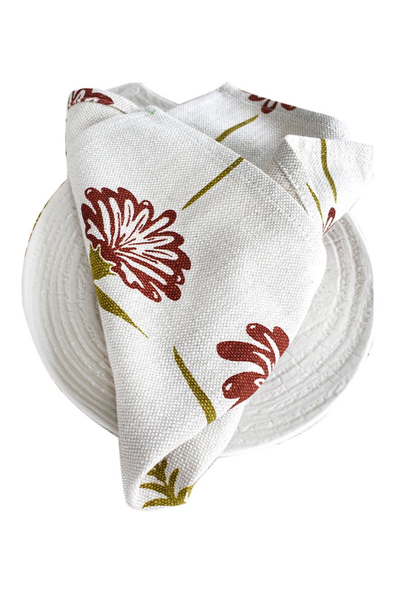 Tropical Cotton Twill Dinner Napkins, Main, color, CRIMSON AND CHARTREUSE