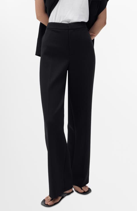 Cotton Blend Straight Leg Pants