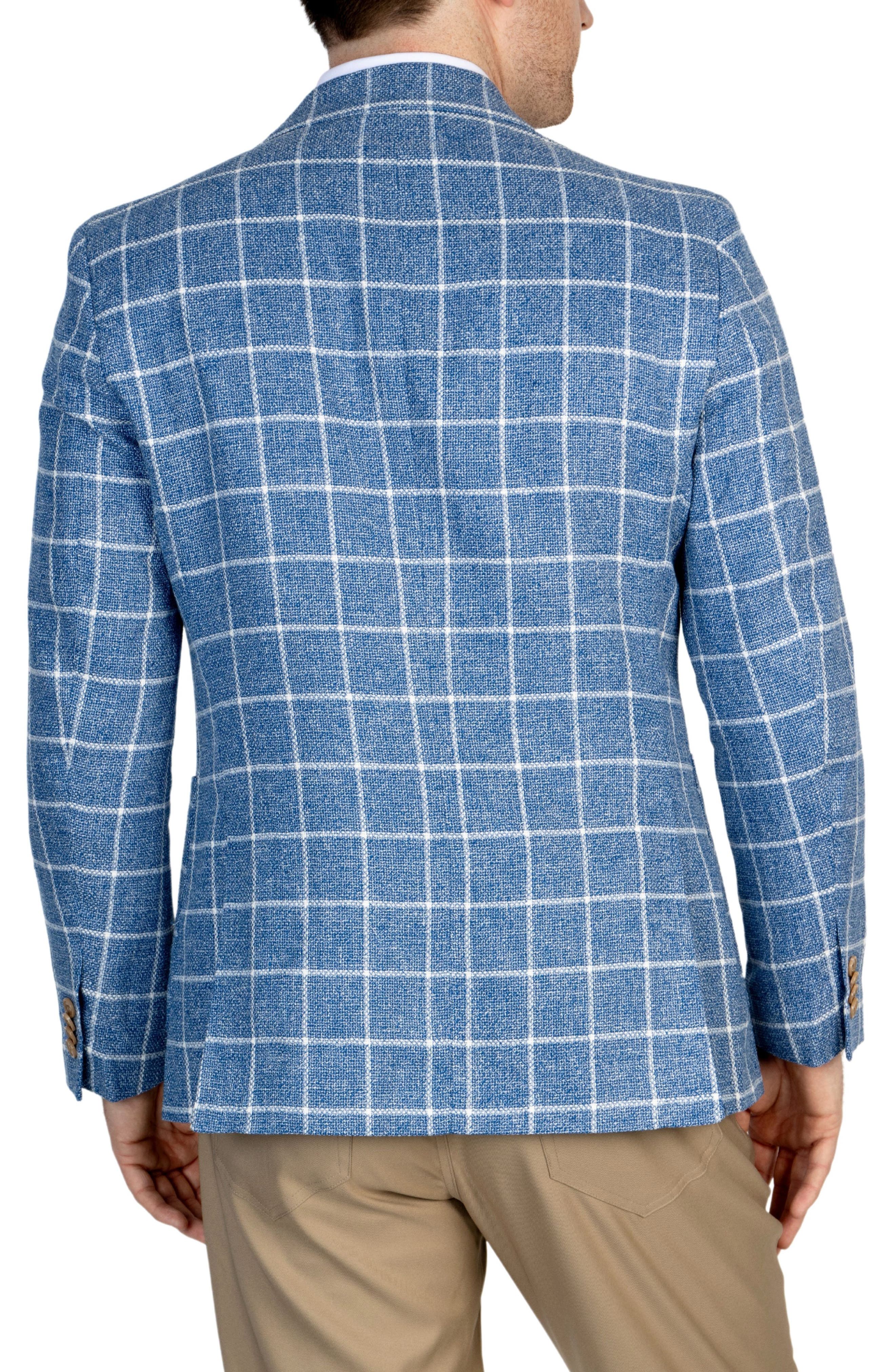 Blue Windowpane Notch Lapel Linen Blend Sport Coat - image 2