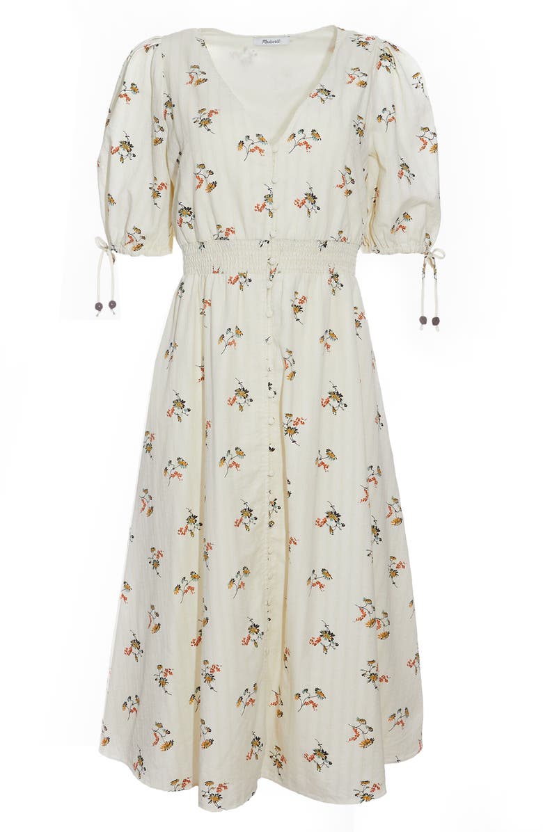 Madewell Tie Sleeve Smocked Waist Button Front Midi Dress, Main, color,