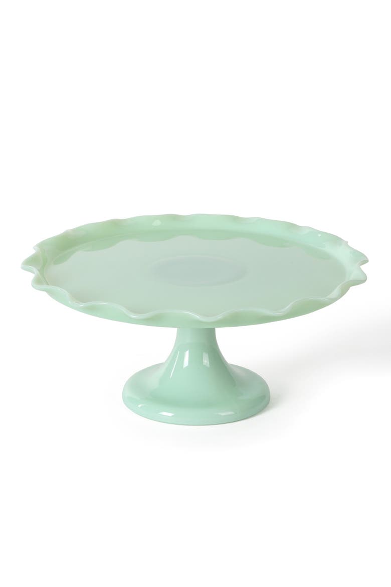 Highbrook Handmade Jadeite Glass Cake Stand with Ruffle Trim, Main, color, Jadeite Green