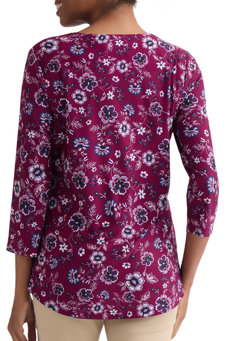 V-Neck Top with Trim, Alternate, color, BERRY RED MULTI