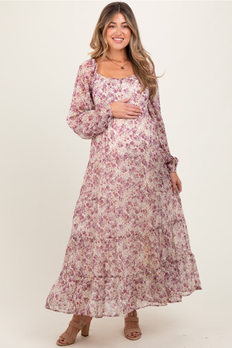 Floral Floral Chiffon Maxi Dress, Alternate, color, Mauve