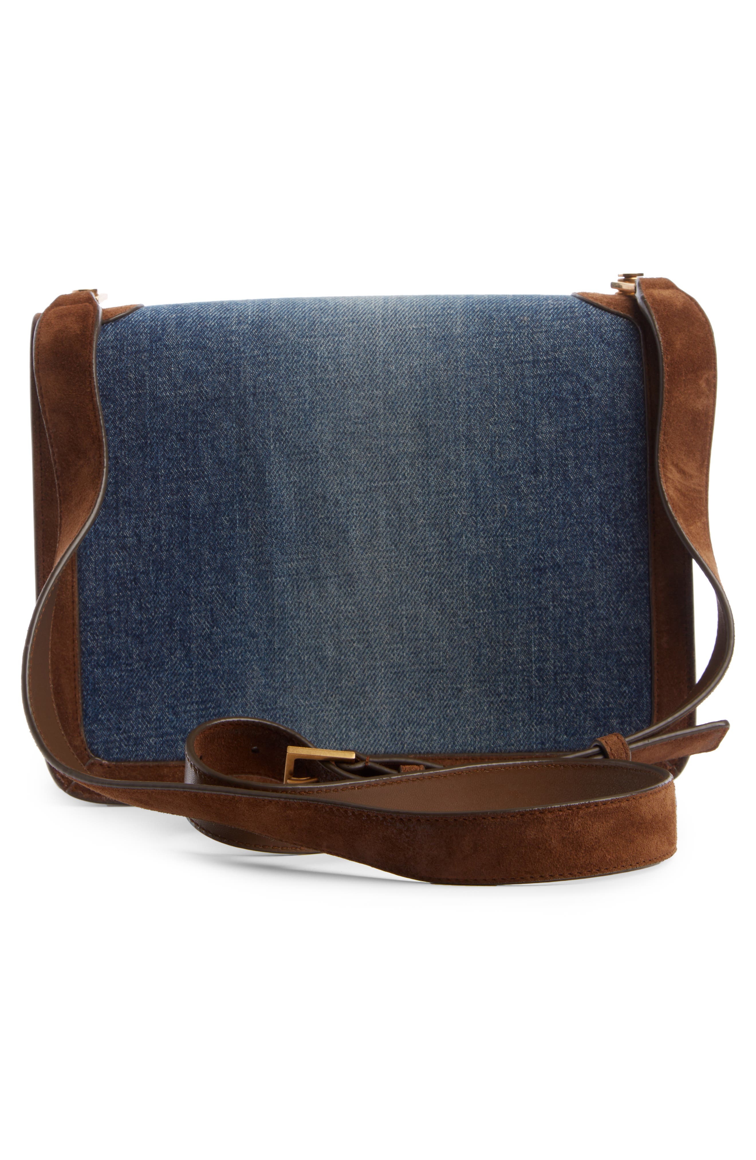 Saint Laurent Carre Denim & Suede Shoulder Bag, Alternate, color, 
