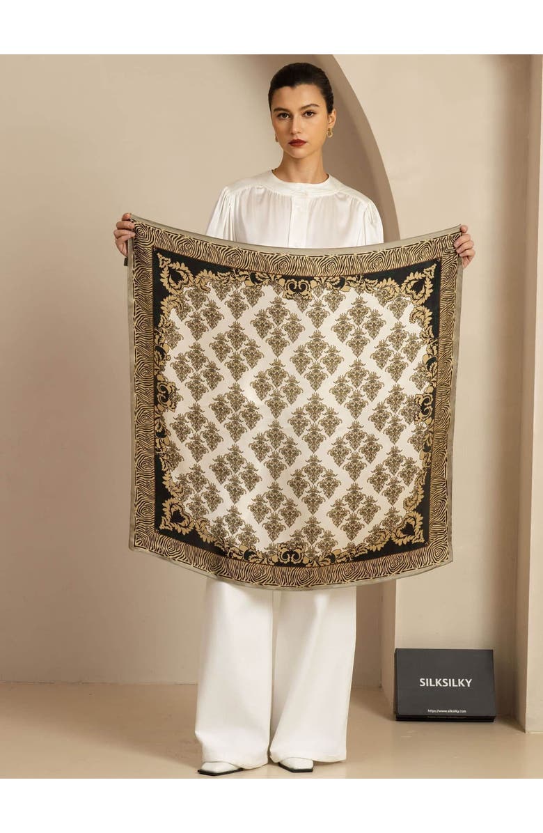 SILKSILKY Pure Silk Vintage-Inspired Pattern Square Scarf, Alternate, color, Multi