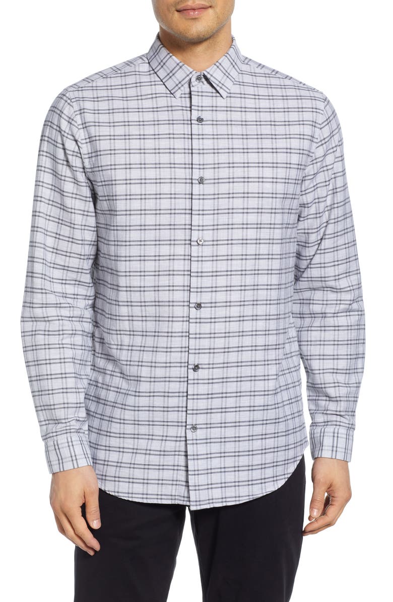 Theory Tait Slim Fit Jaspé Grid Sport Shirt, Main, color,