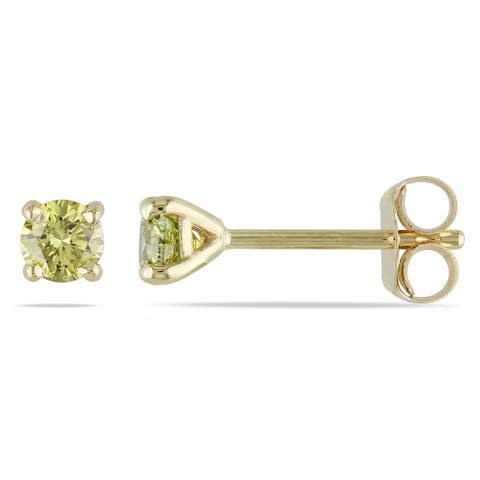 Yellow Diamond Stud Earrings 14K