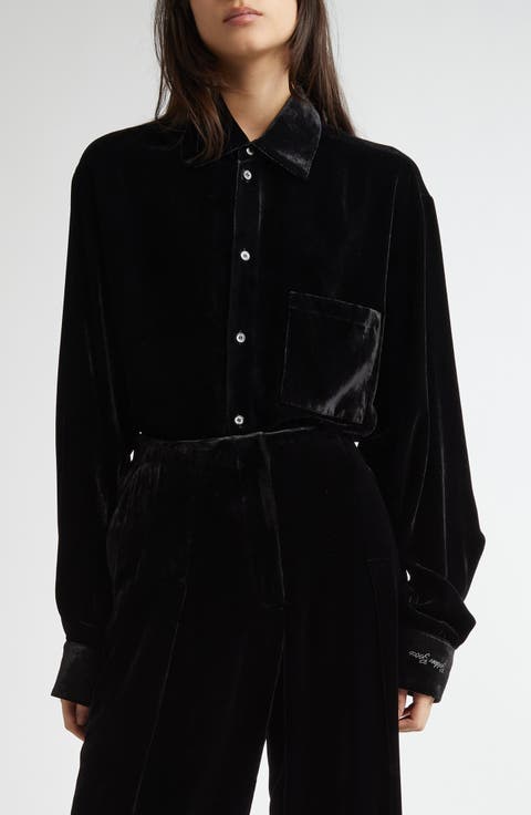 Journey Collection Boxy Washed Velvet Button-Up Shirt