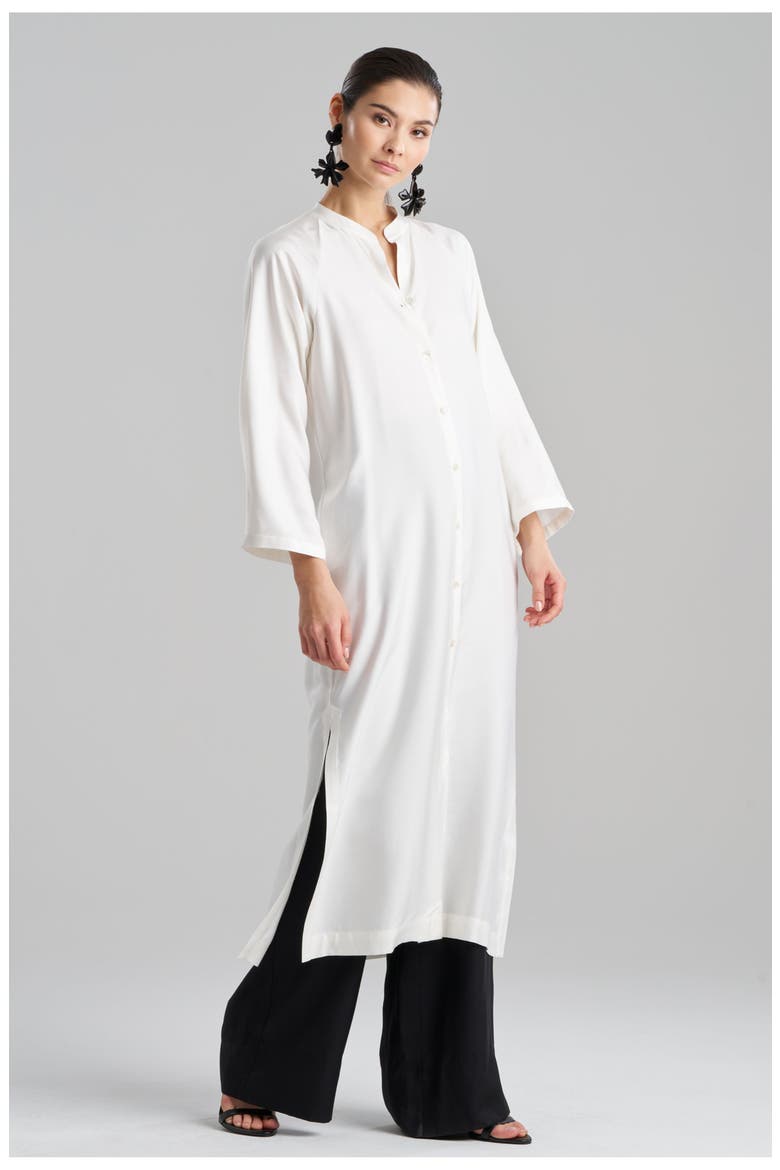 COTTON SILK TWILL Tunic with Side Slits, Main, color, WHITE