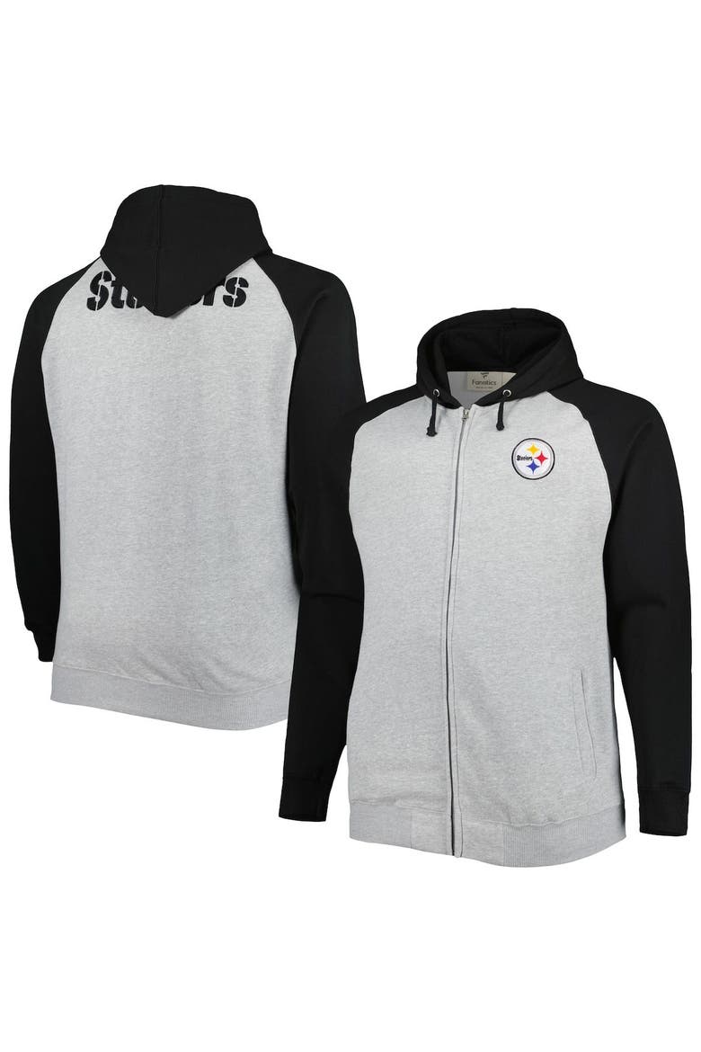 Men's Heather Gray Pittsburgh Steelers Big & Tall Fleece Raglan Full-Zip Hoodie Jacket, Main, color, Heather Gray